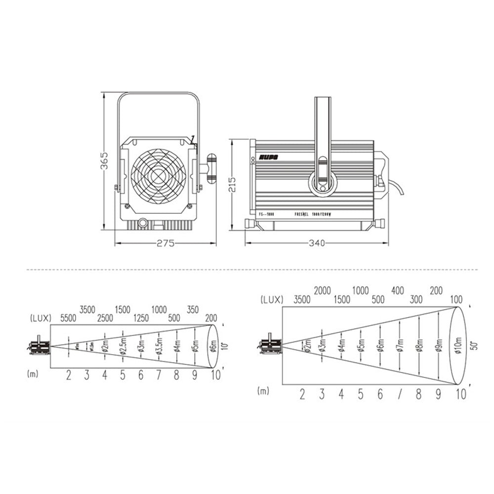 FS-1000 - Fresnel Spotlight dimension and photometric diagram