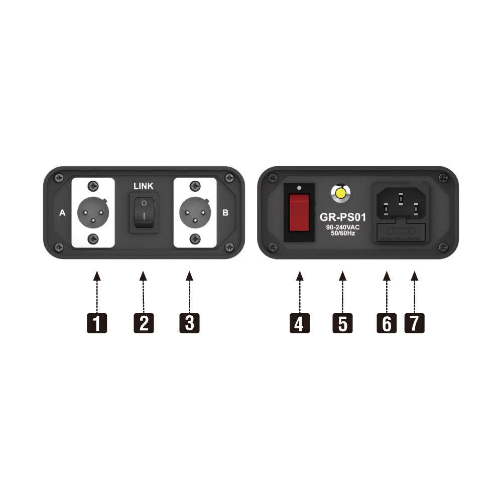 GR-PS01 - Goreal Intercom Power Station, Portable Two Circuits panel labels