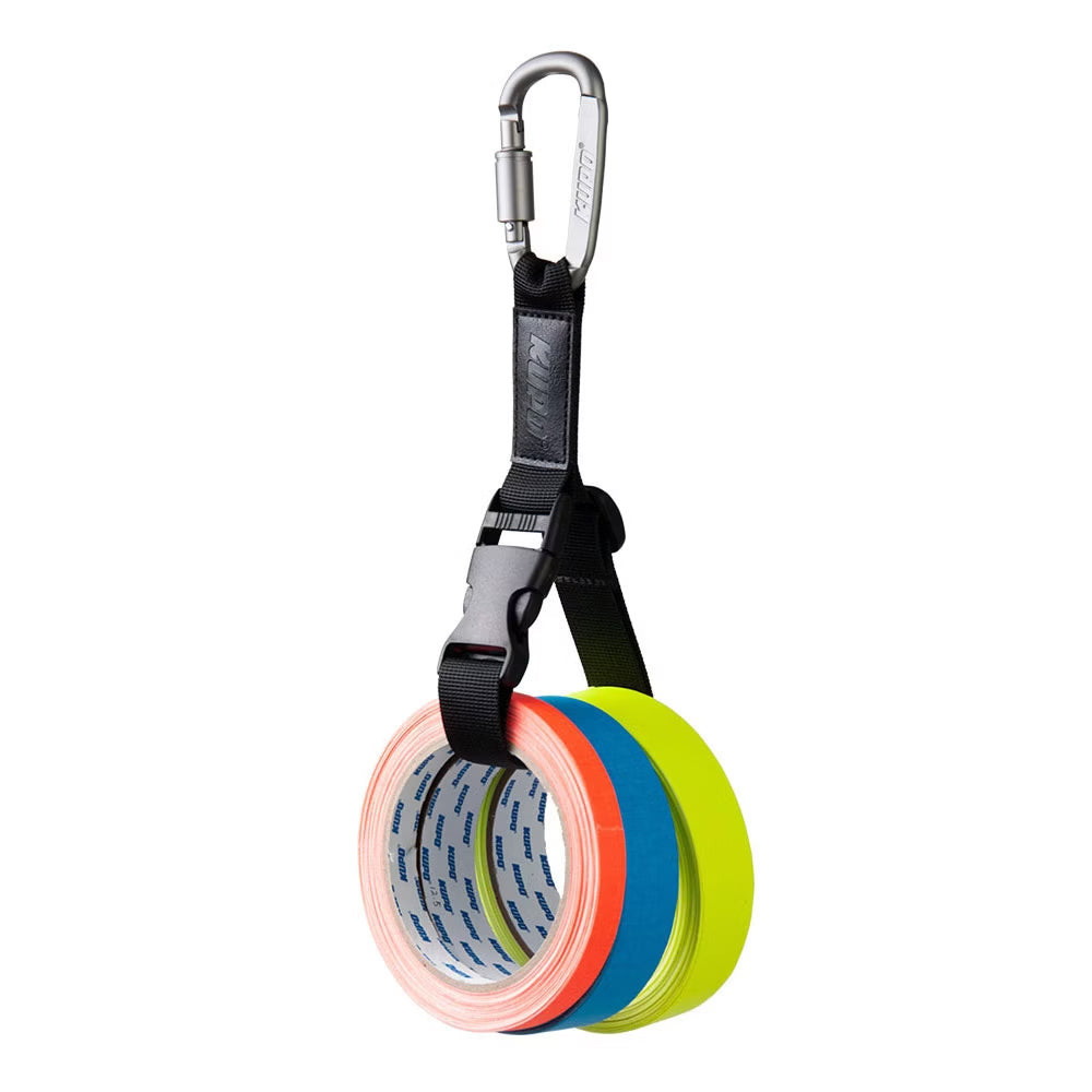 GT-2540BK - Gaffer Tape Holder Strap with Spring Hook, Black holding tape rolls