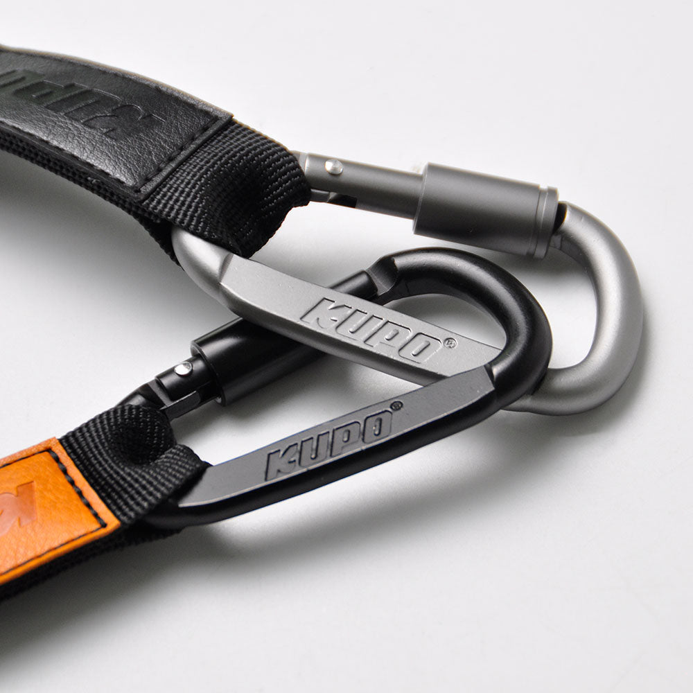 GT-2540BK - Gaffer Tape Holder Strap with Spring Hook, Black spring hook and carabiner detail