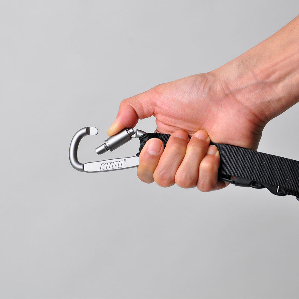 GT-2540BK - Gaffer Tape Holder Strap with Spring Hook, Black spring hook held in hand