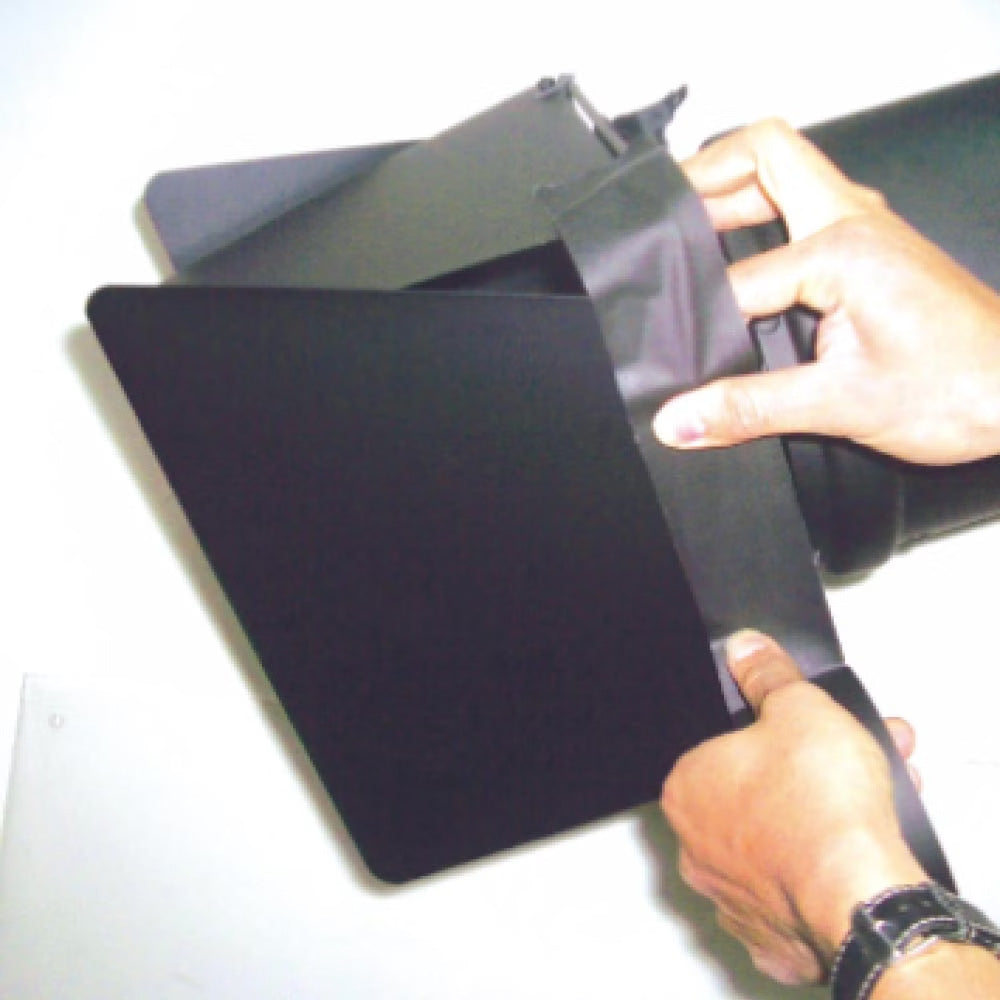 GTM-550BU - Matte Gaffa Tape, Blue applied to a black panel