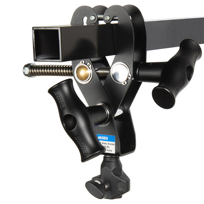KCP-465BS - Fast Claw Clamp with Baby Socket square tube mounted close-up