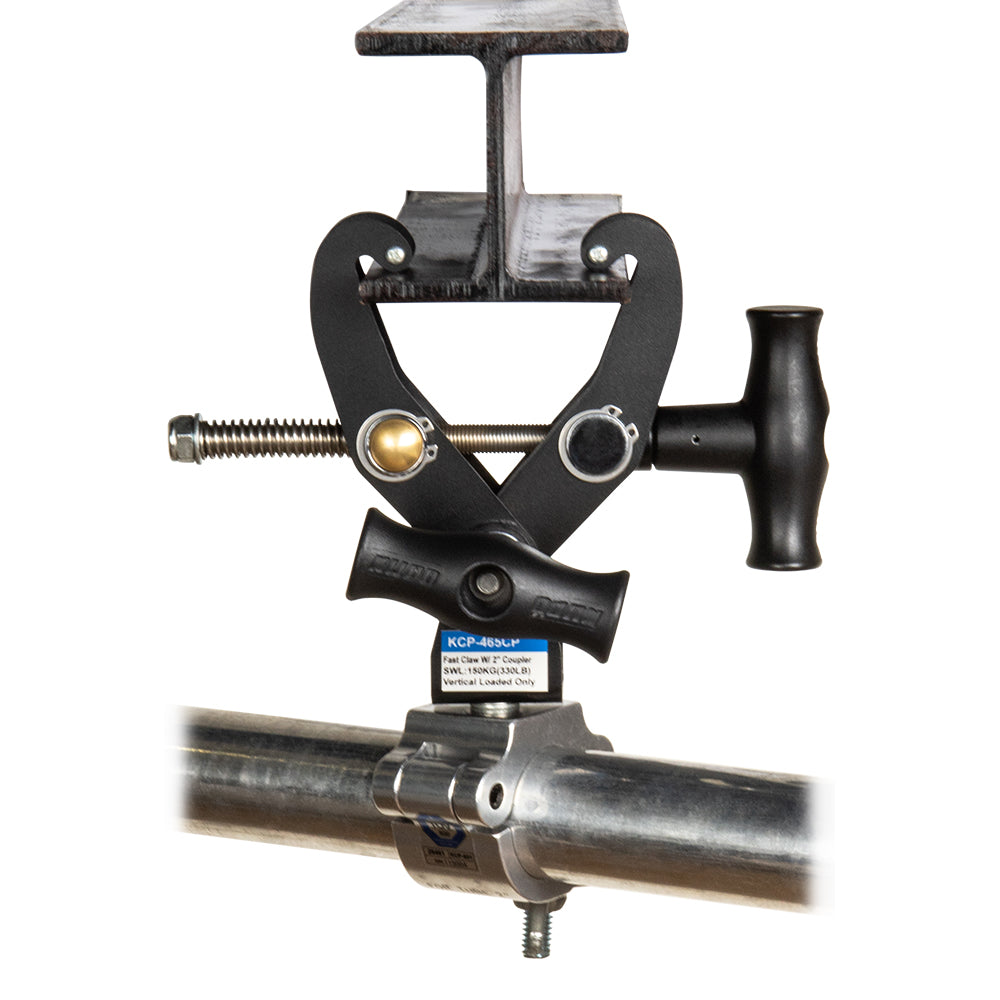 KCP-465CP - Fast Claw Clamp with 2 inch Coupler pipe and I-beam setup