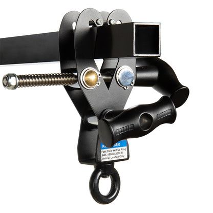 KCP-465ER - Fast Claw Clamp with M12 Eye Ring Opening square tube mounted view