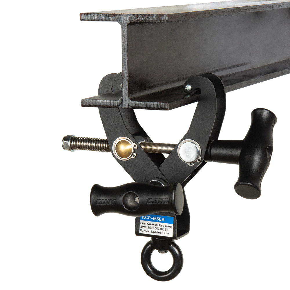 KCP-465ER - Fast Claw Clamp with M12 Eye Ring Opening I-beam mounted view