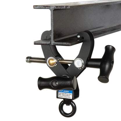 KCP-465ER - Fast Claw Clamp with M12 Eye Ring Opening I-beam mounted view