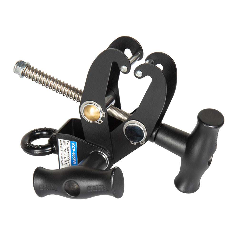 KCP-465ER - Fast Claw Clamp with M12 Eye Ring Opening eye ring and open jaw view