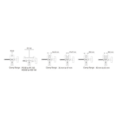 KCP-465JS - Fast Claw Clamp with Junior Spigot dimension diagrams