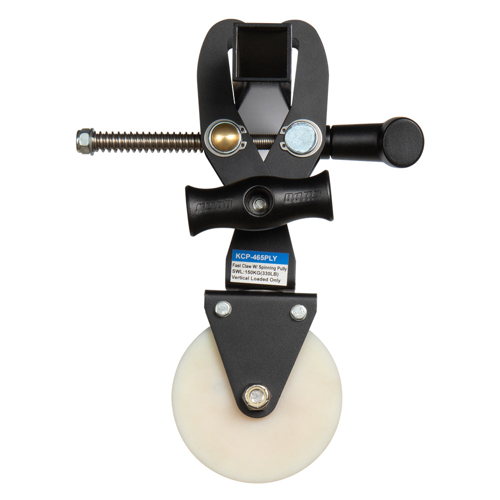 KCP-465PLY - Fast Claw Clamp with Spinning Pulley square tube mounted view