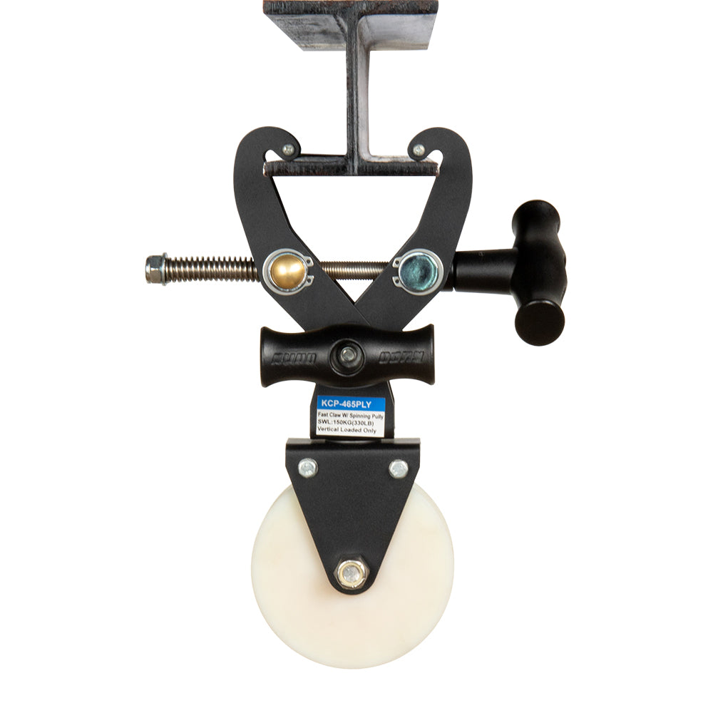 KCP-465PLY - Fast Claw Clamp with Spinning Pulley I-beam mounted view