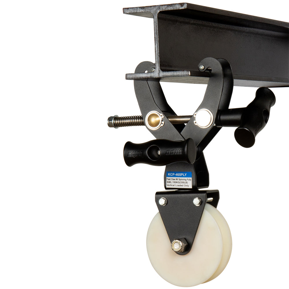 KCP-465PLY - Fast Claw Clamp with Spinning Pulley I-beam side view