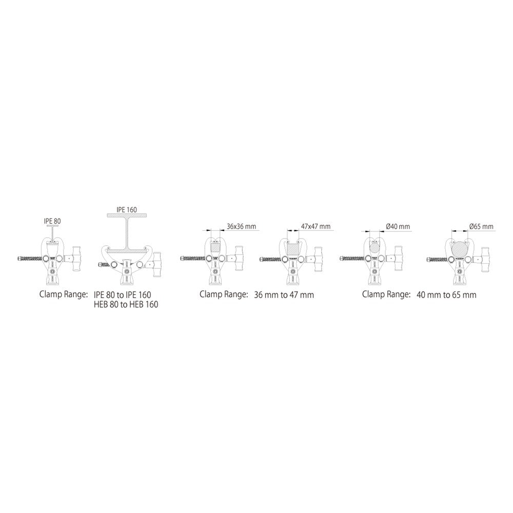 KCP-465 - Fast Claw Clamp dimension diagrams