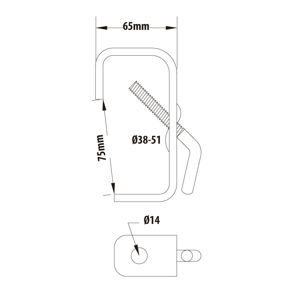 KCP-702 - Stage Clamp with 14 mm Hole dimension diagram