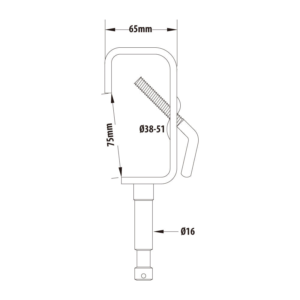 KCP-703 - Stage Clamp with 16 mm Stud dimension diagram