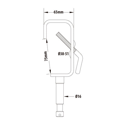 KCP-703 - Stage Clamp with 16 mm Stud dimension diagram