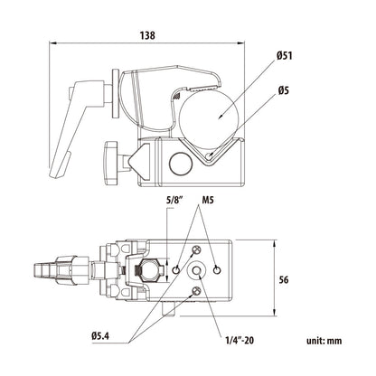 KCP-710 - Super Convi Clamp with Ratcheted Handle, Silver dimension diagram