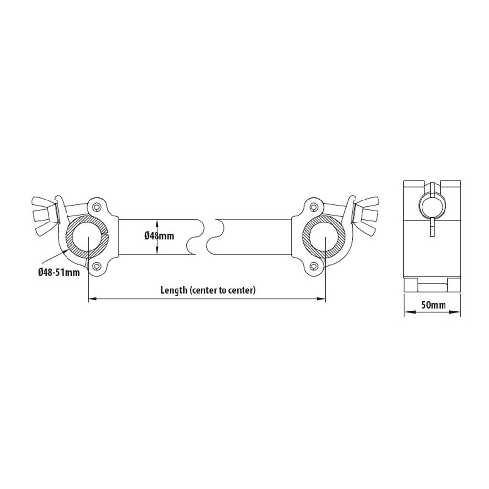 KCP-801-DB - Pipe-to-Pipe Coupler, Parallel dimension diagram