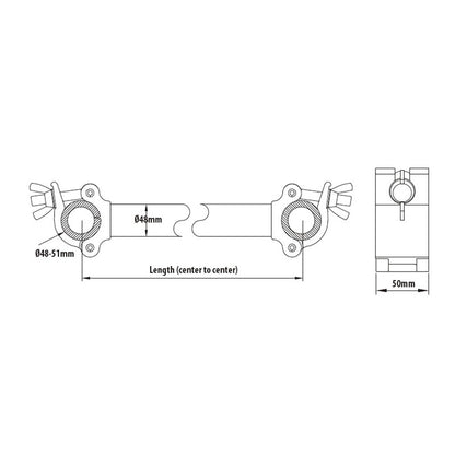 KCP-801-DB - Pipe-to-Pipe Coupler, Parallel dimension diagram