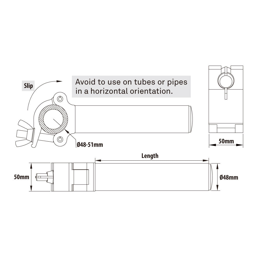KCP-803 - Arm Coupler, Polished dimension and slip warning diagram