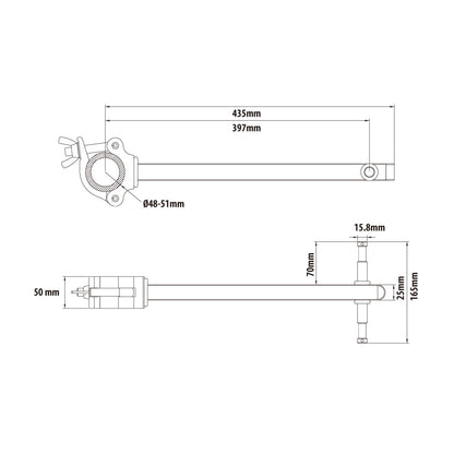 KCP-808 - Baby Side Arm dimension diagram
