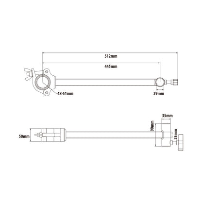 KCP-809 - Junior Side Arm dimension diagram
