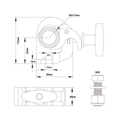 KCP-810B - Arch Coupler, Black dimension diagram