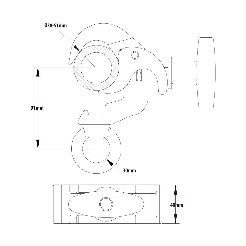KCP-813B - Arch Eye Ring Opening Coupler, Black dimension diagram