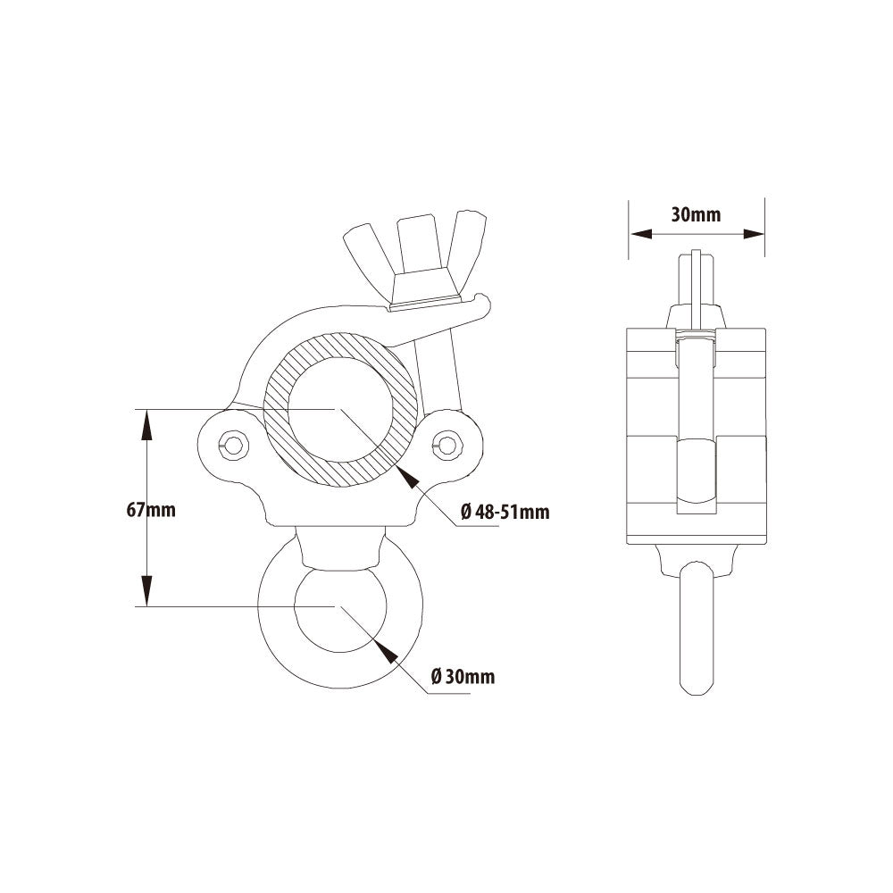 KCP-823B - Slim Type Eye Ring Opening Coupler, Black dimension diagram