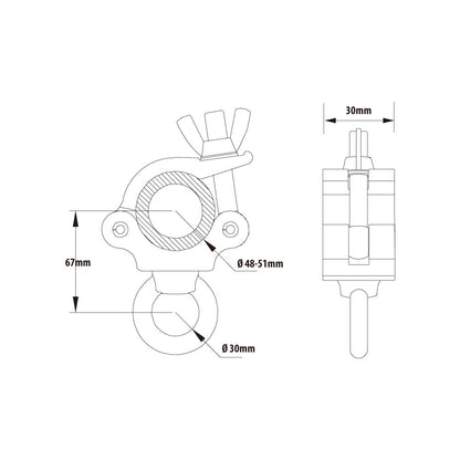 KCP-823B - Slim Type Eye Ring Opening Coupler, Black dimension diagram