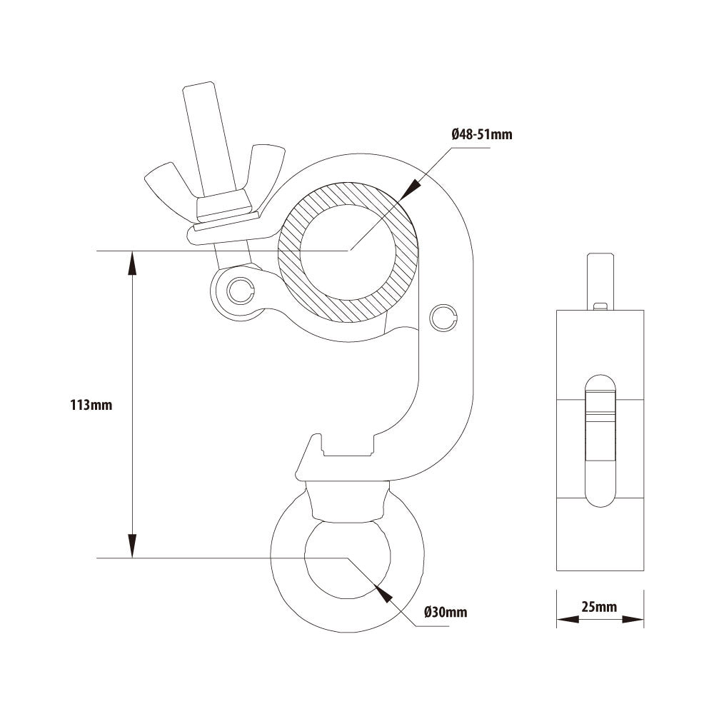 KCP-825B - Slim Handcuff Eye Ring Opening Coupler, Black dimension diagram