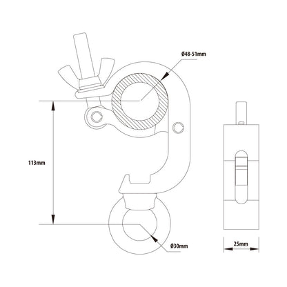 KCP-825B - Slim Handcuff Eye Ring Opening Coupler, Black dimension diagram