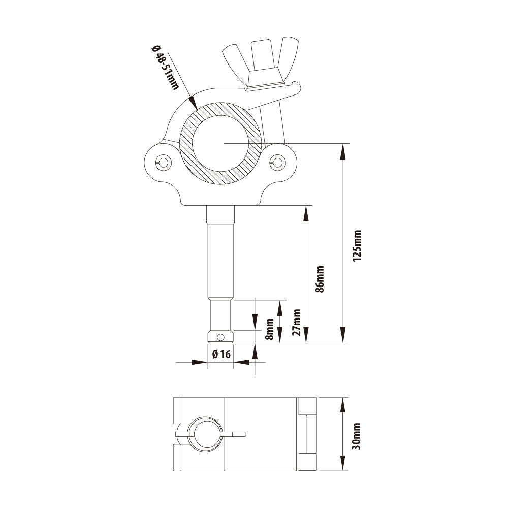 KCP-826 - Slim Type Stud Coupler dimension diagram