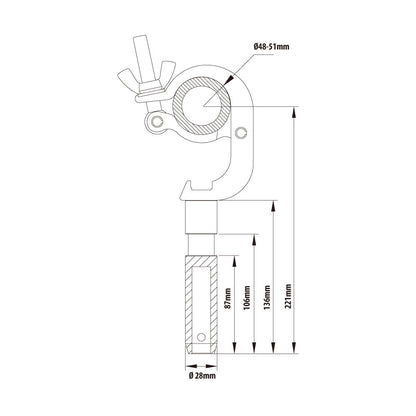 KCP-827 - Slim Handcuff Spigot Coupler dimension diagram