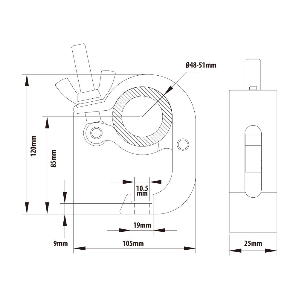 KCP-828B - Slim Handcuff Coupler, Black dimension diagram