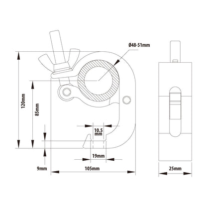 KCP-828B - Slim Handcuff Coupler, Black dimension diagram