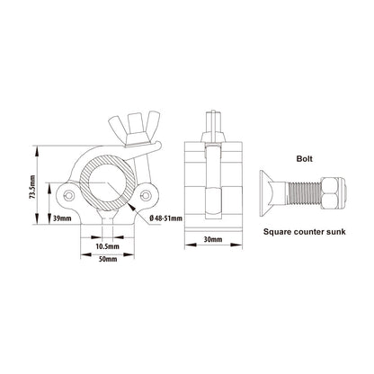 KCP-830B - Slim Type Half Coupler, Black dimension diagram