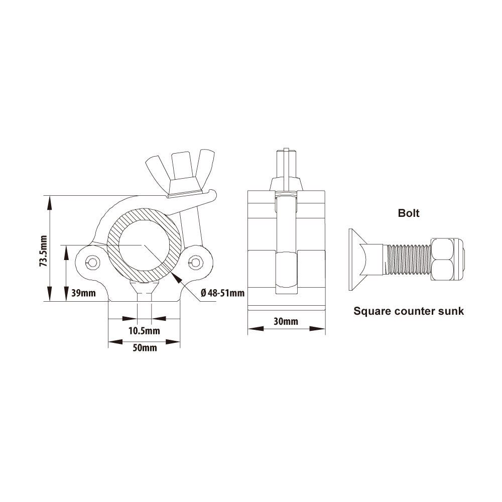 KCP-830 - Slim Type Half Coupler, Polished dimension diagram