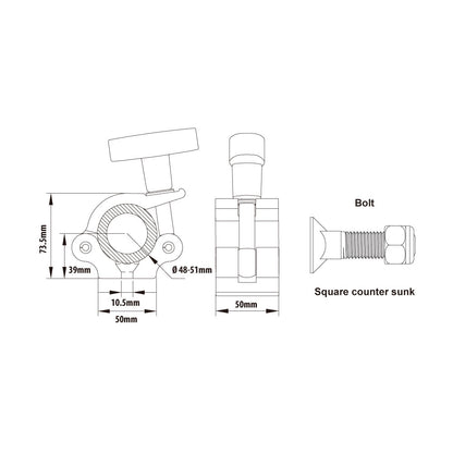 KCP-831-T - T-Handle Half Coupler, Polished dimension diagram