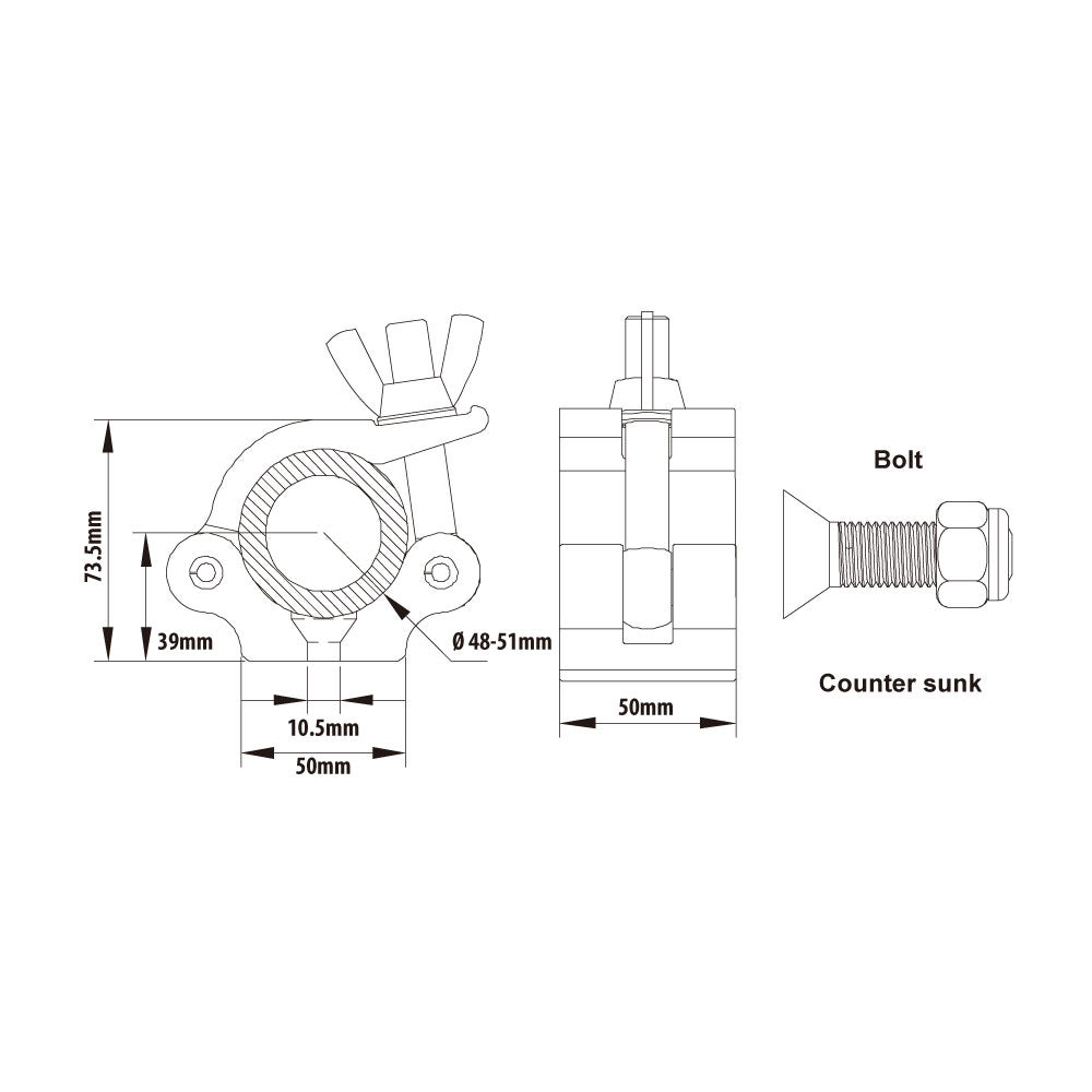 KCP-831B - Half Coupler, Black dimension diagram