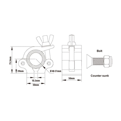 KCP-831B - Half Coupler, Black dimension diagram