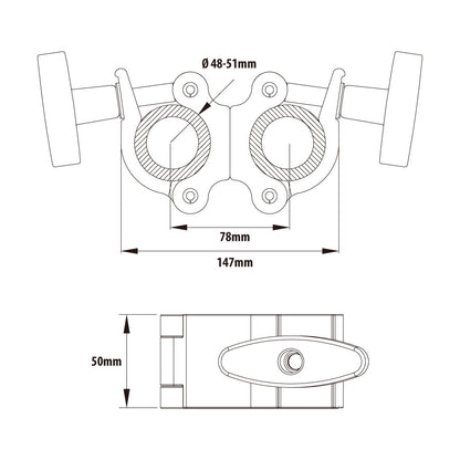 KCP-832-L - Swivel Coupler with T-Handle, Polished dimension diagram