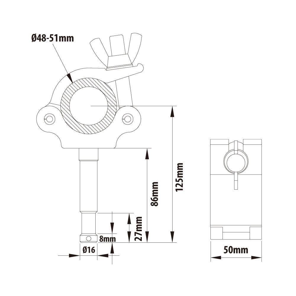 KCP-836 - Half Coupler with Stud dimension diagram