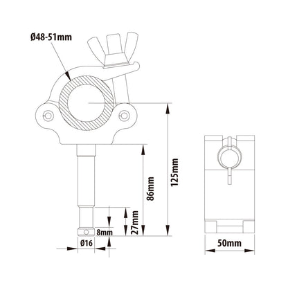 KCP-836 - Half Coupler with Stud dimension diagram