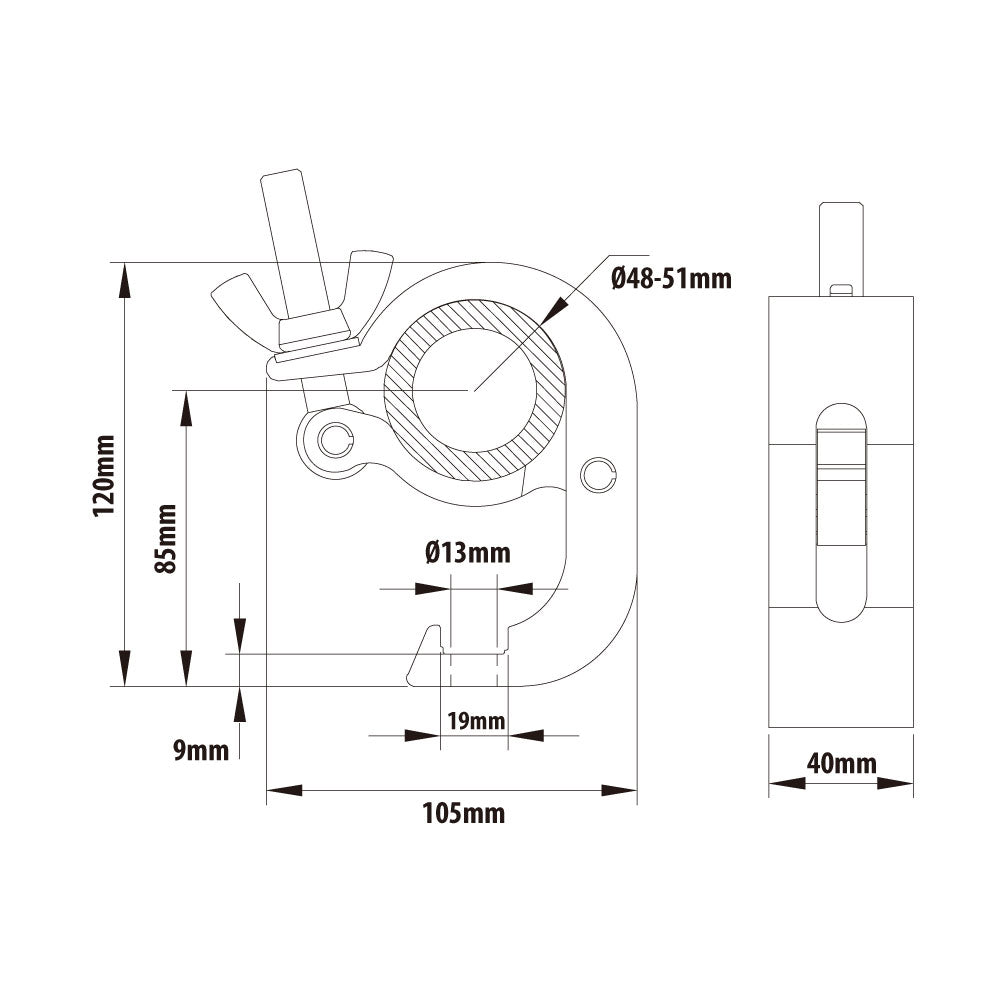 KCP-838B - Handcuff Coupler, Black dimension diagram