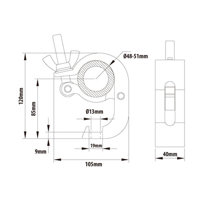 KCP-838 - Handcuff Coupler, Polished dimension diagram