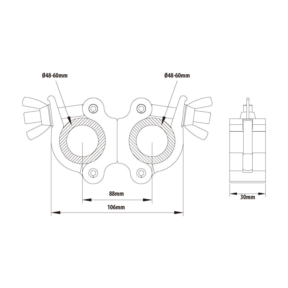KCP-858B - Slim Type Mighty Swivel Coupler, Black dimension diagram