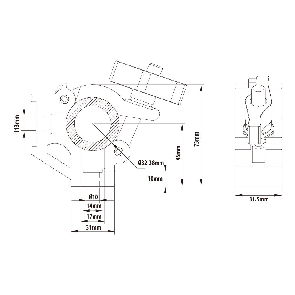 KCP-860B - Nugget Coupler, Black dimension diagram