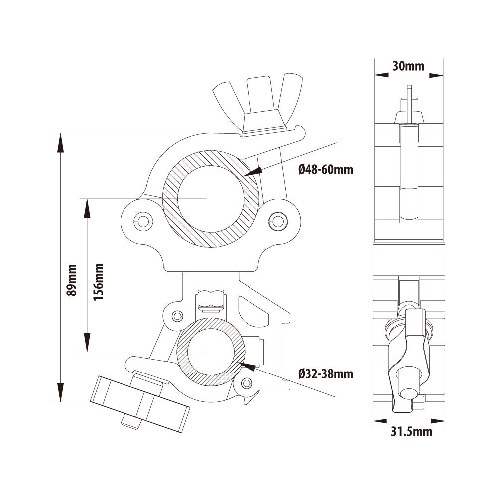 KCP-869 - Slim Type Mighty Swivel Coupler dimension diagram