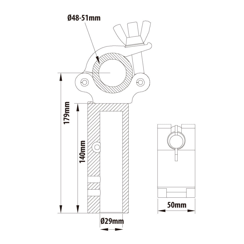 KCP-874 - Half Coupler with TV Quick Receiver dimension diagram